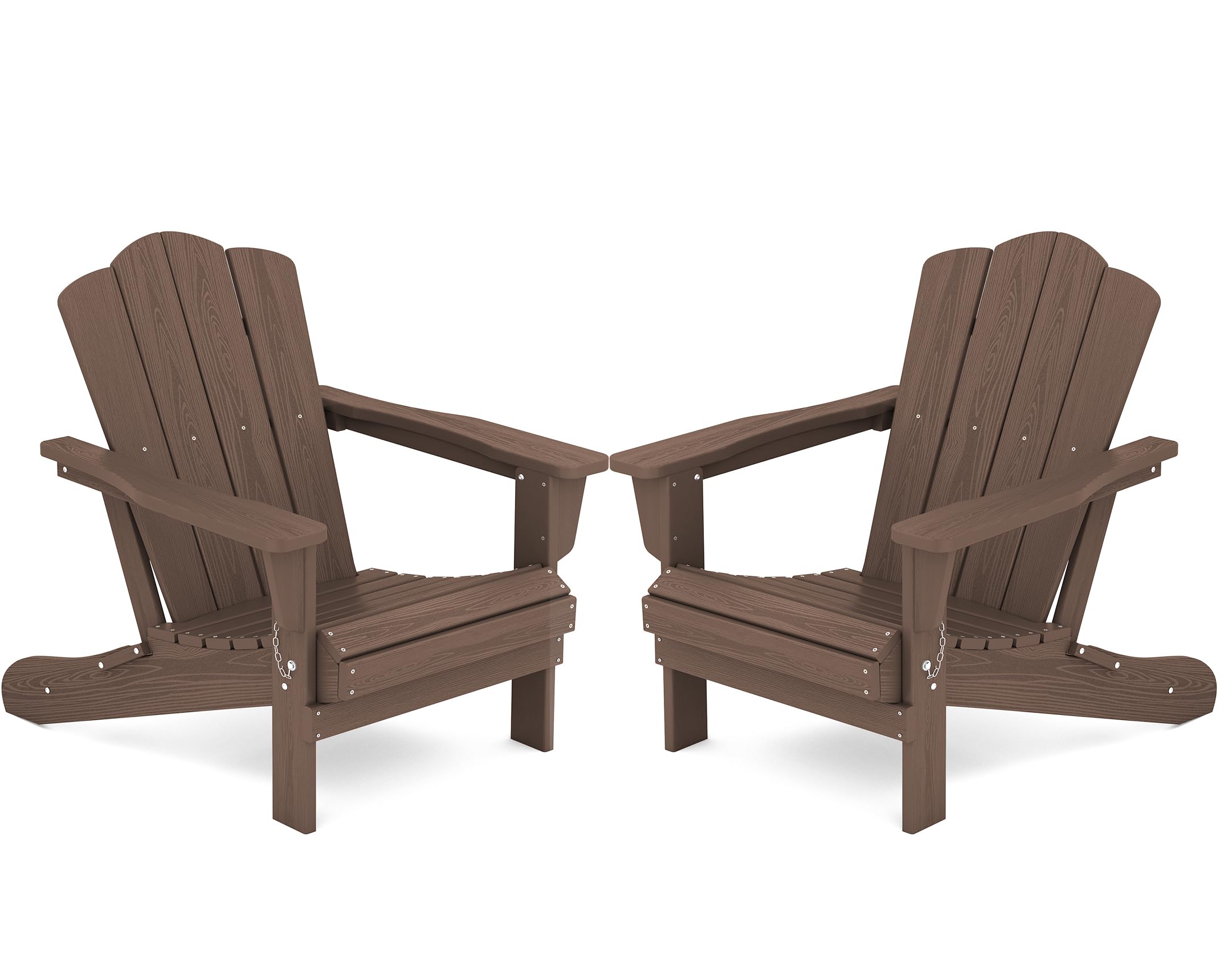 Kingyes Folding Adirondack Chair Set Of 2, Hdpe All-Weather Folding Adirondack Chair, Brown